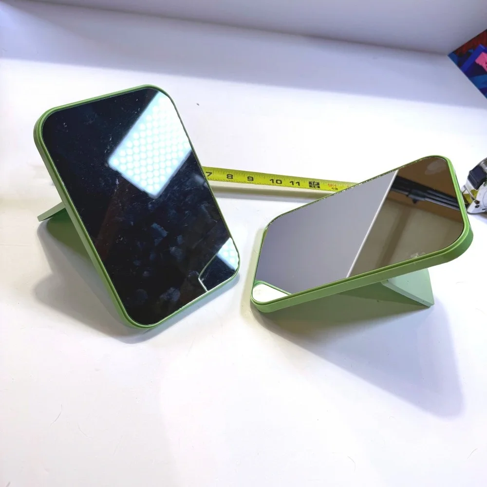 Vintage Avocado Green Folding Locker Mirrors Set of 2 Wall Mount Tabletop Retro